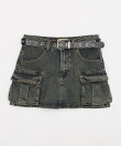 eyelet belt cargo denim skirt
